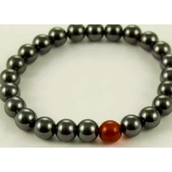 Bracelet Magnetic Hematite with Carnelian Round Bead